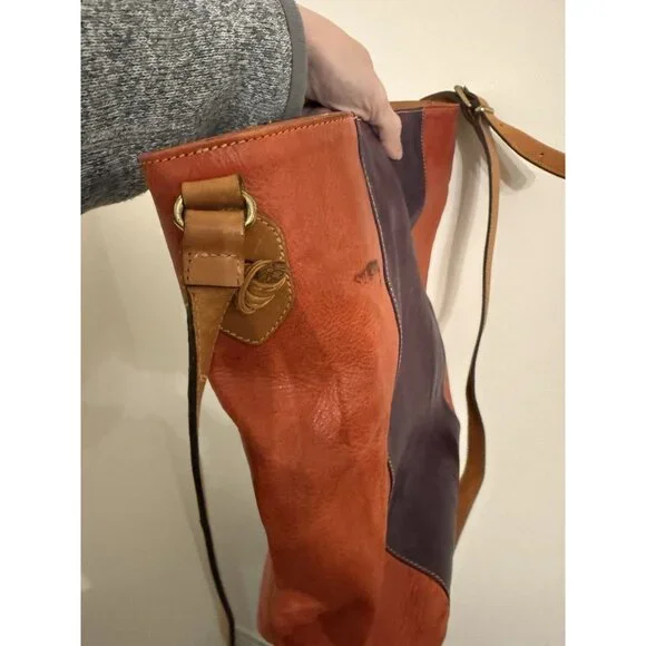 Furla vintage leather tote purse used purple orange color block bag - Picture 4 of 15